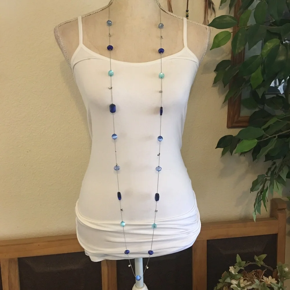 Blue tone glass beaded silver tone chain necklace